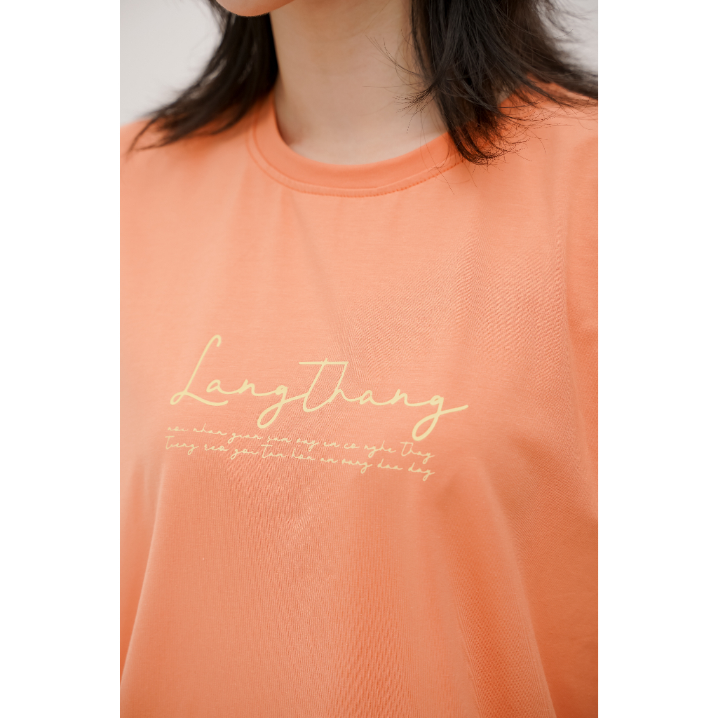 Áo thun nữ Méo shop form rộng tay lỡ cổ tròn in chữ Lang Thang