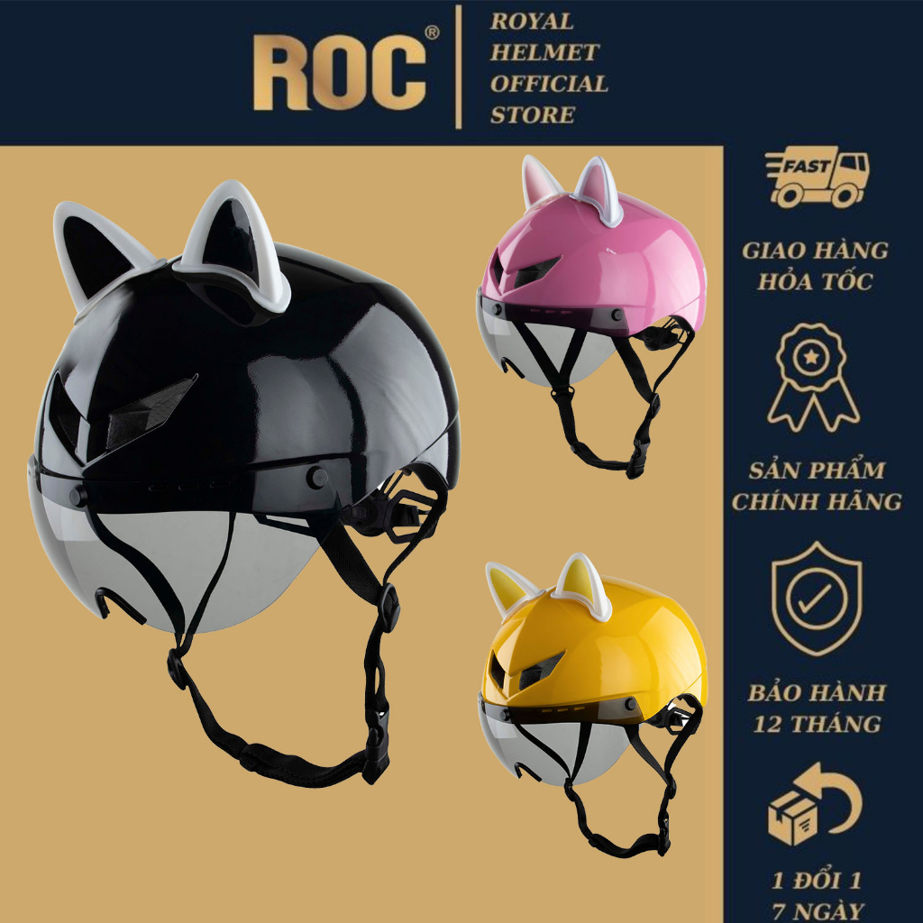 Mũ bảo hiểm thể thao Roc 18 siêu nhẹ chính hãng tặng tai mèo, tặng lót mũ dự phòng