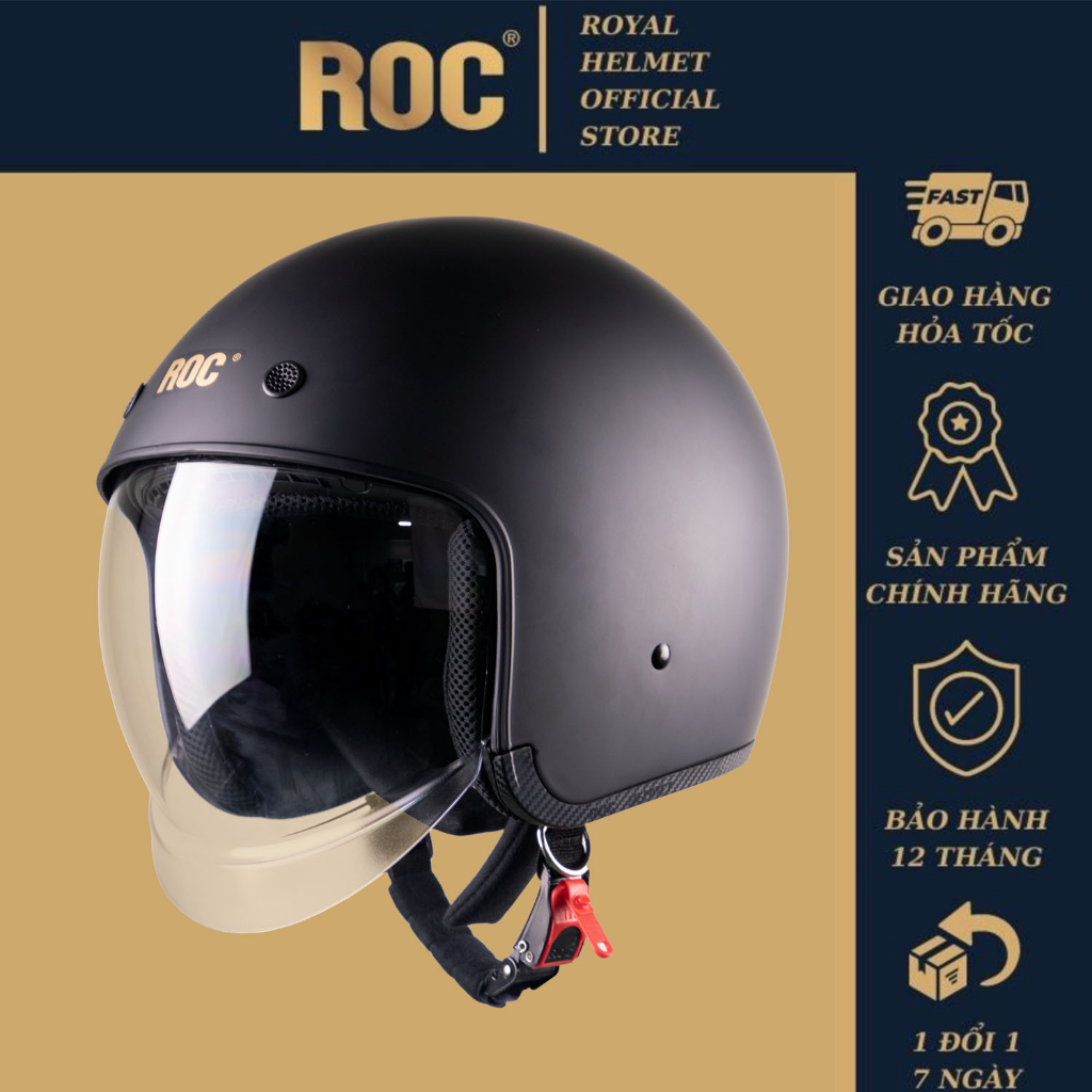 Mũ bảo hiểm 3/4 ROC Sky R20k form M139 có kính âm che mặt size M L XL