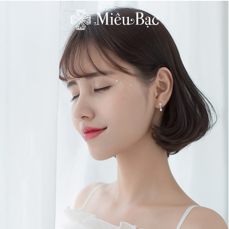 Bông tai bạc nữ Miêu Bạc Hoa 5 cánh đính đá 2 màu - (1 chiếc) chất liệu bac 925 phụ kiện trang sức nữ MB28