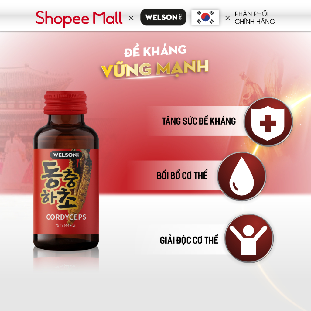 Combo 3 hộp đông trùng hạ thảo giảm stress tăng đề kháng Welson Cordyceps 3 x 10 chai x 75ml