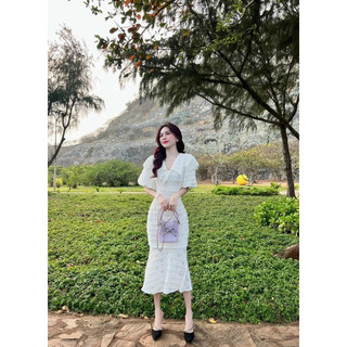 ĐẦM REN ĐUÔI CÁ TAY BỒNG