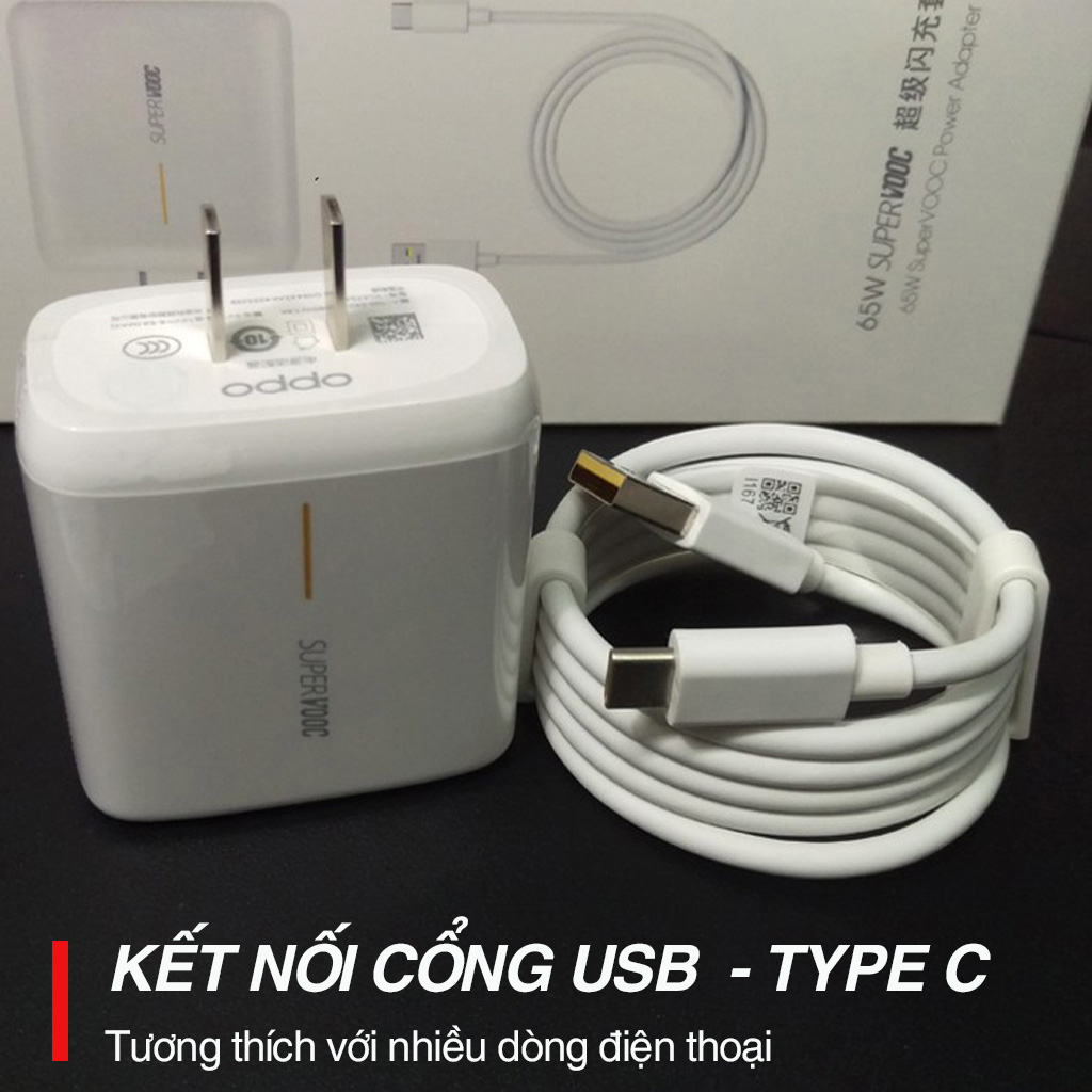 Sạc nhanh OPPO 65W Chính Hãng Super Vooc Siêu Nhanh kèm cáp sạc nhanh BACARAT - Bảo hành 30 ngày