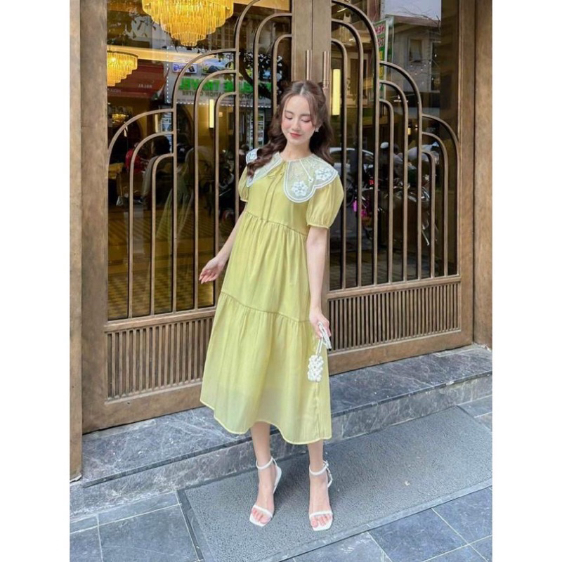 Váy bầu, đầm bầu thiết kế chất tơ óng 2 lớp đẹp, họa tiết ren đính đá sang chảnh nhẹ nhàng- VH83