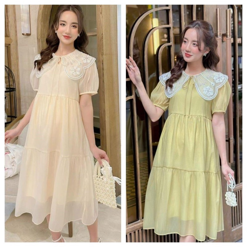 Váy bầu, đầm bầu thiết kế chất tơ óng 2 lớp đẹp, họa tiết ren đính đá sang chảnh nhẹ nhàng- VH83