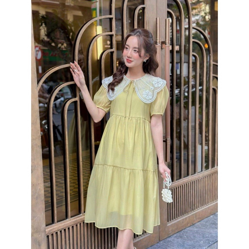 Váy bầu, đầm bầu thiết kế chất tơ óng 2 lớp đẹp, họa tiết ren đính đá sang chảnh nhẹ nhàng- VH83