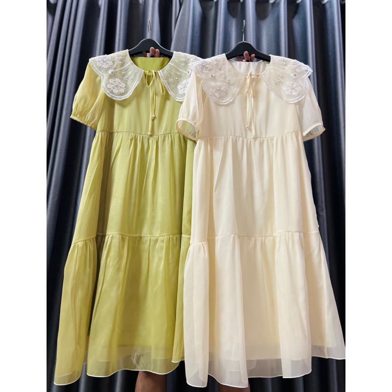 Váy bầu, đầm bầu thiết kế chất tơ óng 2 lớp đẹp, họa tiết ren đính đá sang chảnh nhẹ nhàng- VH83