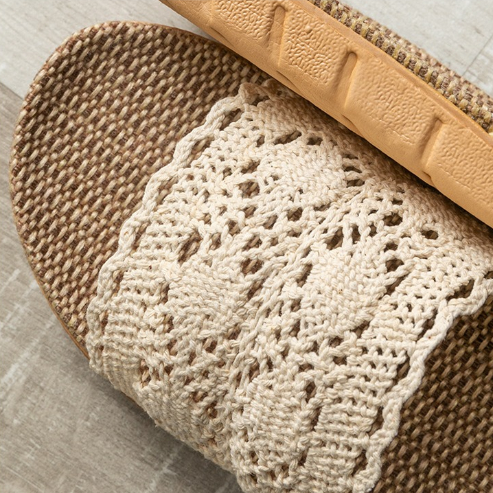 Dép cói THETUTI quai ren vintage, nhẹ, bền, êm chân, mang nhà - đi biển - dạo phố