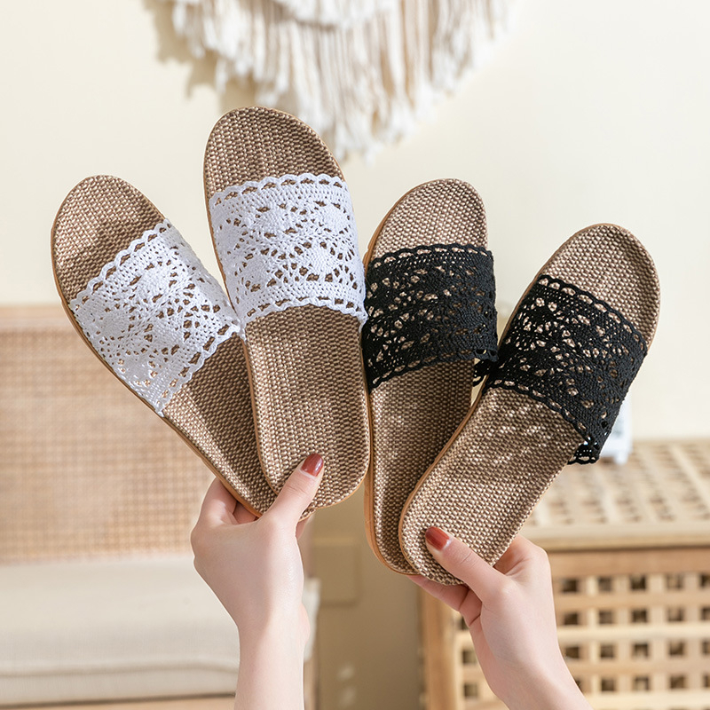 Dép cói THETUTI quai ren vintage, nhẹ, bền, êm chân, mang nhà - đi biển - dạo phố