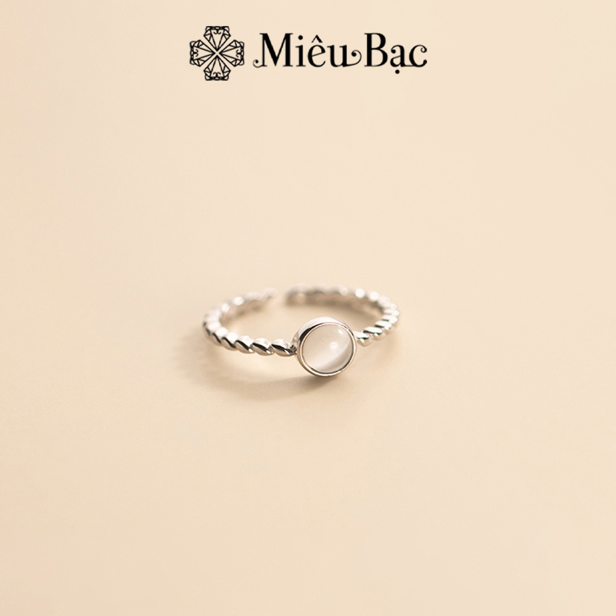 Nhẫn bạc nữ Miêu Bạc Đá Opal Tròn bản hở sang chảnh chất liệu s925 phụ kiện trang sức nữ MN29