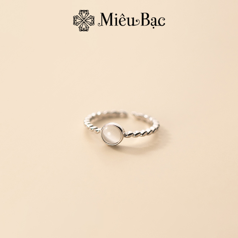 Nhẫn bạc nữ Miêu Bạc Đá Opal Tròn bản hở sang chảnh chất liệu s925 phụ kiện trang sức nữ MN29