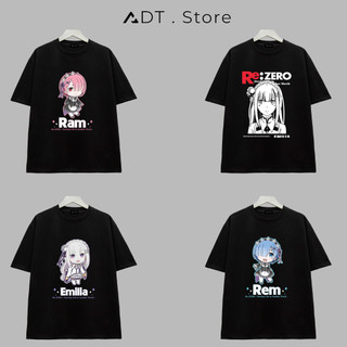 Áo Thun Unisex in hình Waifu Chibi - Re:Zero |Rem|Emilia|Ram - Áo Đen chất thun thoáng mát