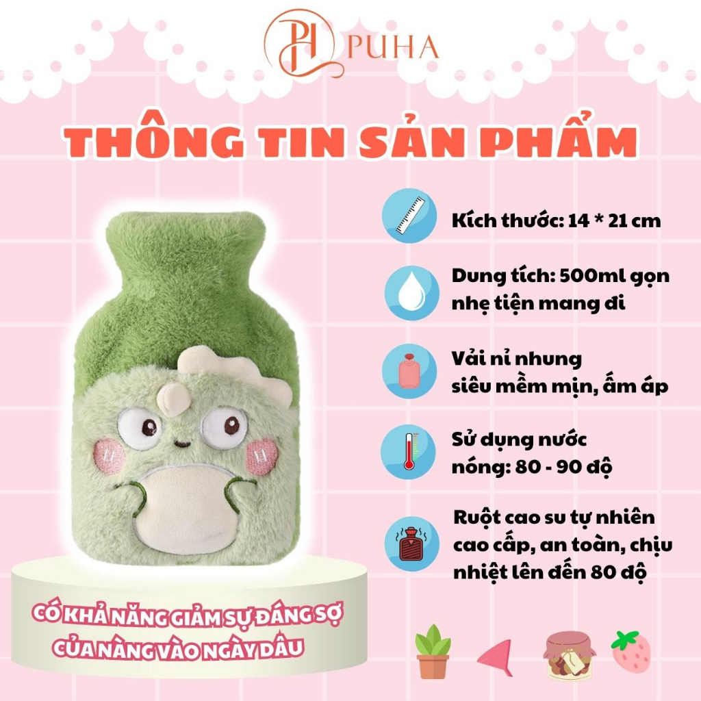 Túi chườm bụng kinh nóng lạnh đa năng Puha 1000ml cho bạn nữ sử dụng ngày dâu