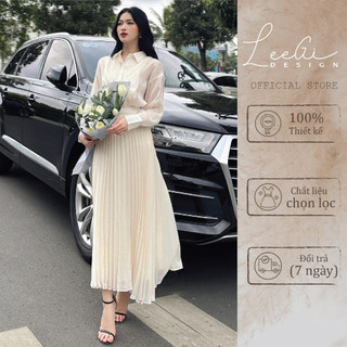 Set tơ óng ly ngực xếp ly dáng dài LeeGi Design Min5878