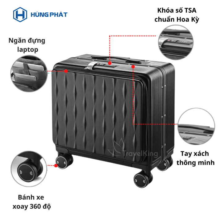 Vali Kéo Travelking Khung Nhôm Nhựa PC 808 Size 18 Bảo Hành 3 Năm