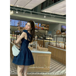🌵🌵🌵Đầm jean cột nơ vai form xoè
