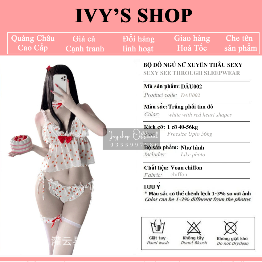 Bộ Đồ Ngủ Sexy Chấm Bi Hình Quả Dâu Siêu Dễ Thương - 2 Form Ngắn Dài Mã Dau001 Dâu002 Ivyshop