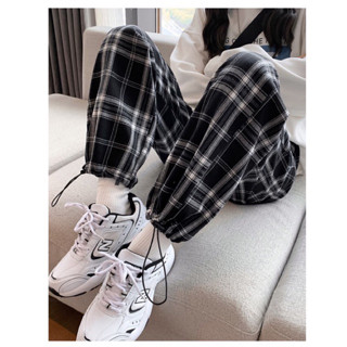 Quần Caro Bo Ống Rút Dây Phong Cách Hàn Quốc Unisex Nam Nữ Có Bigsize 100Kg