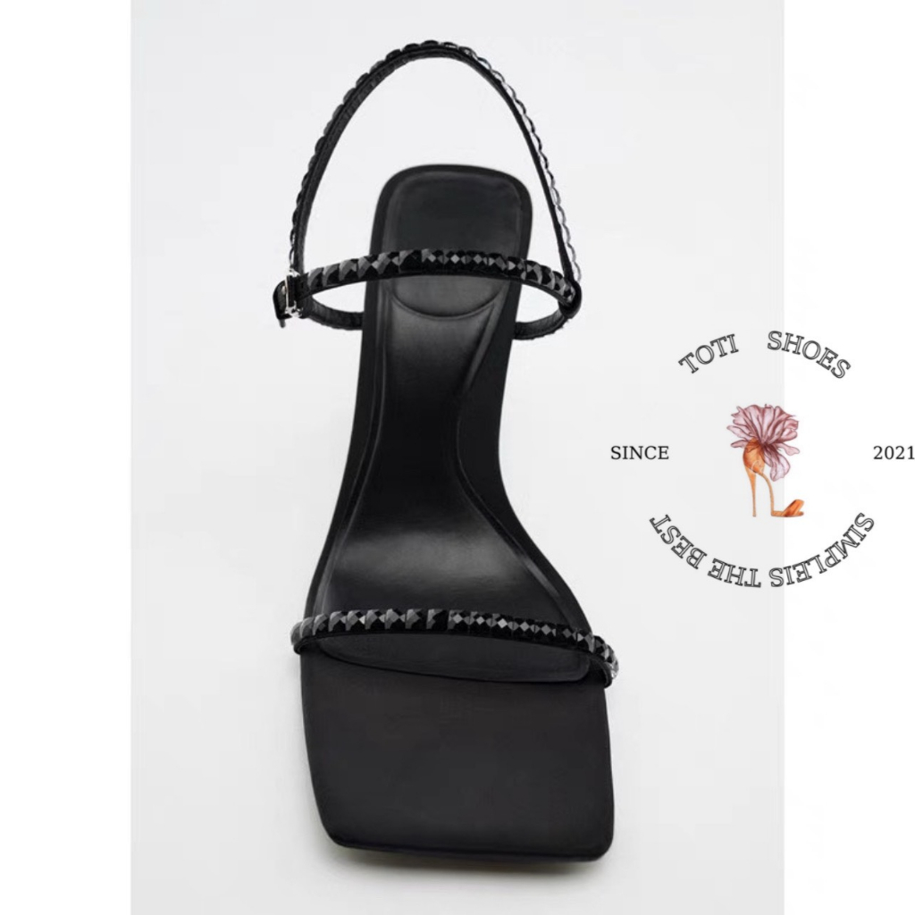 GIÀY CAO GÓT TOTIIE STORE - SANDAL QUAI NGANG MẢNH PHONG CÁCH THỜI TRANG MŨI VUÔNG G2304220