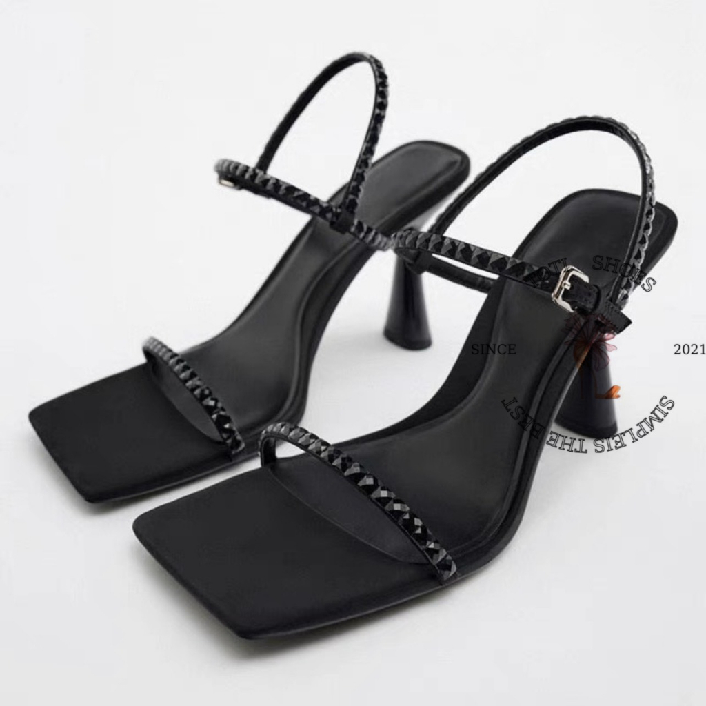 GIÀY CAO GÓT TOTIIE STORE - SANDAL QUAI NGANG MẢNH PHONG CÁCH THỜI TRANG MŨI VUÔNG G2304220