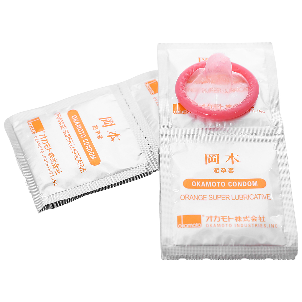 Bao cao su Okamoto Orange Super Lubricate hộp 10 cái nội địa Nhật Bản hương cam, dâu