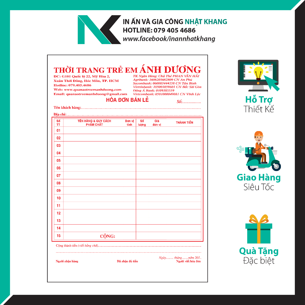 In Hóa Đơn Giá Tận Xưởng Nhật Khang - Thiết kế theo yêu cầu