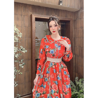Váy hoa cổ sen phối ren
