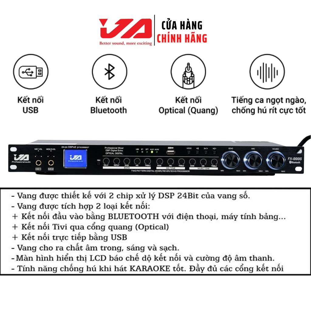 Vang Cơ Karaoke Chống Hú JA Fx-999S Chính Hãng Bluetooth-Optical-USB, Chất Âm Trong-Sáng Tiếng, Bộ Quà 169k-JA Audio