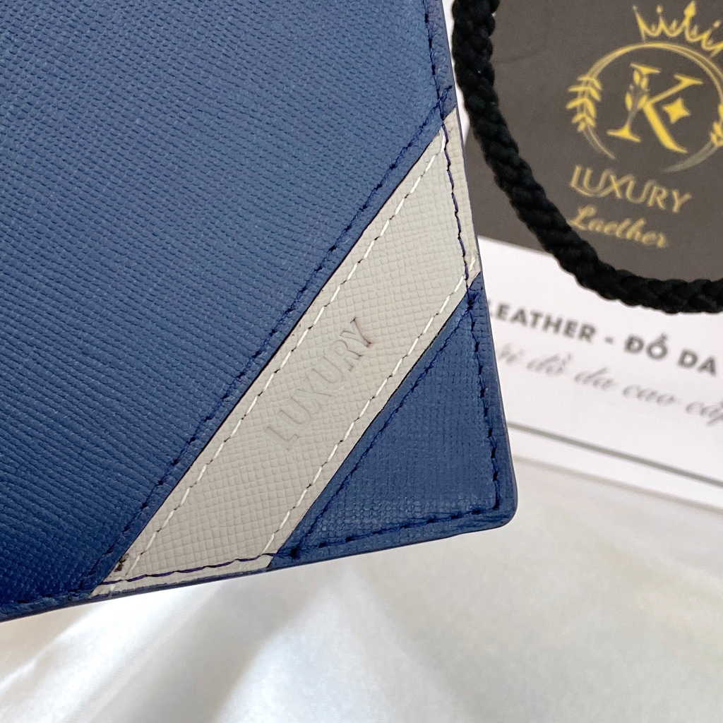K LUXURY LEATHER- Ví Nam Da Thật Saffiano Cao Cấp Nhỏ Gọn Dáng Đứng 𝐋𝐎𝐀̣𝐈 𝟏 Tặng Hộp Túi Bảo Hành 12 Mã KT006