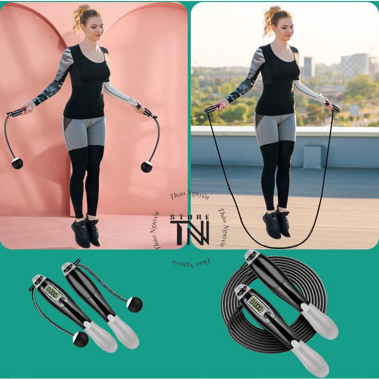 Dây nhảy không dây và có dây đếm số điện tử Calo & Km -  Tập gym tại nhà cao cấp - dây nhảy không dây
