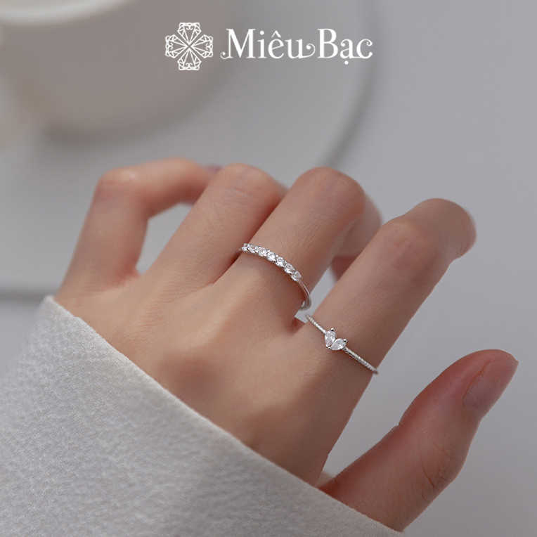 Nhẫn bạc nữ Miêu Bạc đính đá bản hở đẹp đơn giản chất liệu s925 phụ kiện trang sức xinh MN12