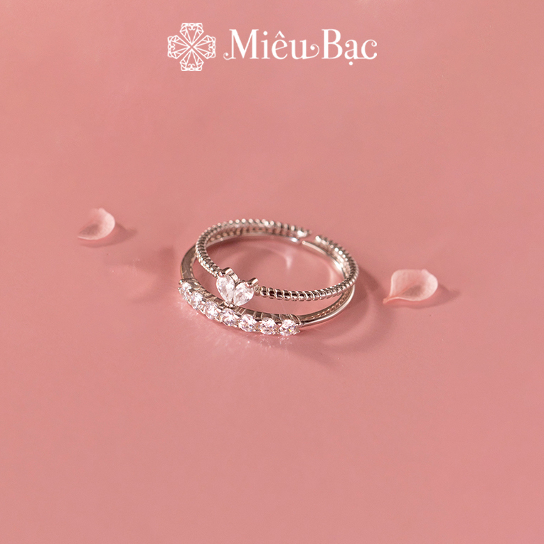 Nhẫn bạc nữ Miêu Bạc đính đá bản hở đẹp đơn giản chất liệu s925 phụ kiện trang sức xinh MN12