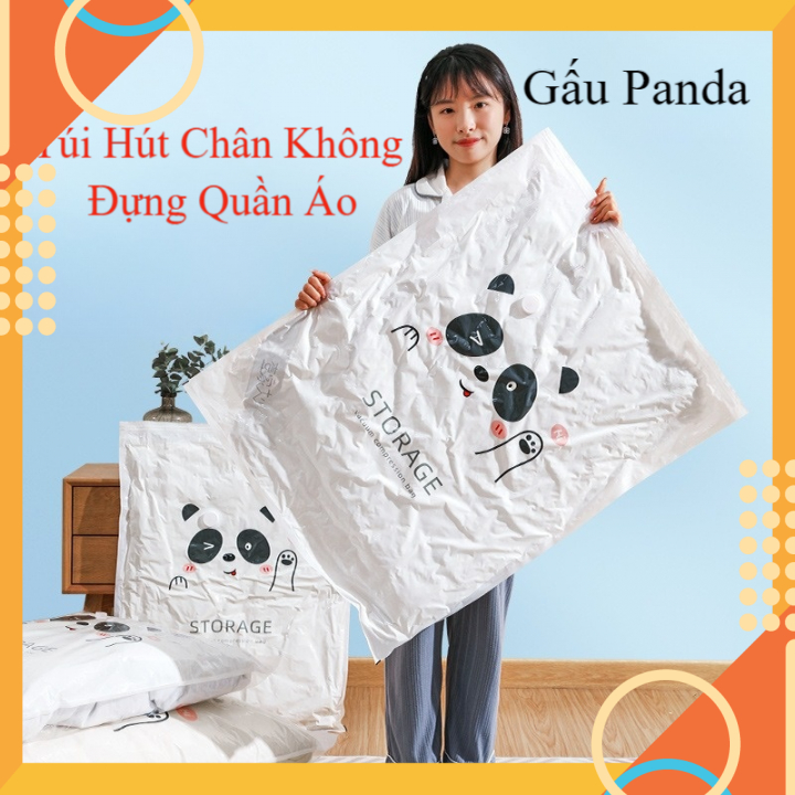 Túi Hút Chân Không Đựng Quần Áo Chăn Màn Có Thể Tái Sử Dụng Hình Gấu Panda Dễ Thương