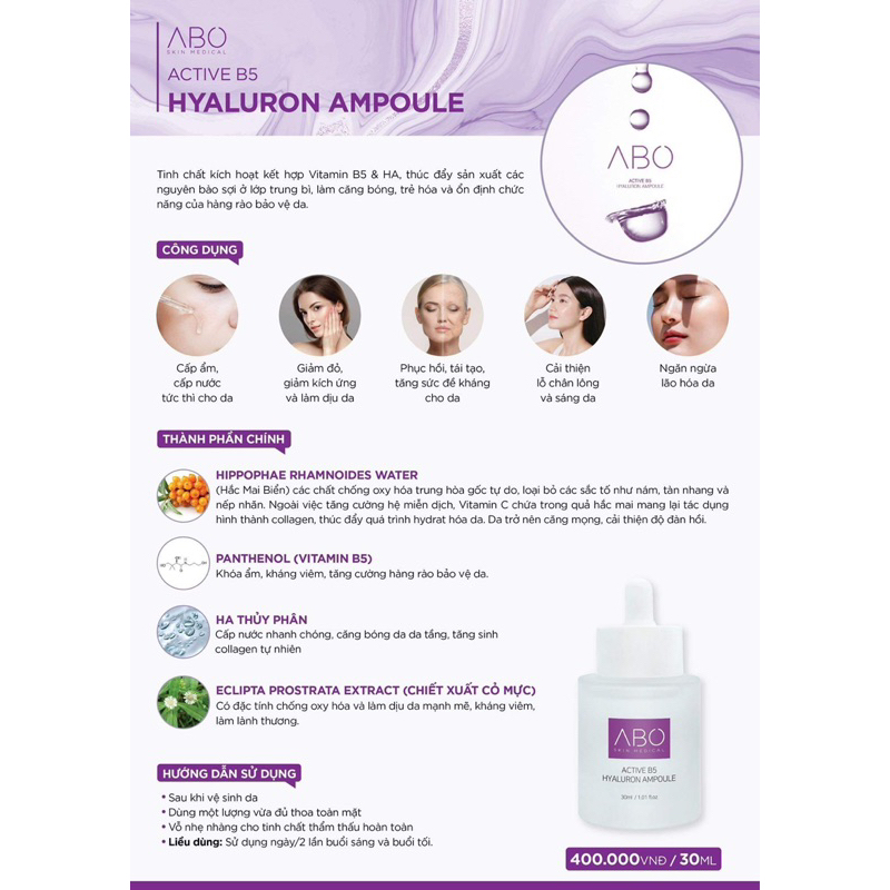 Serum Phục Hồi Cấp Nước Active B5 Hyaluron Ampoule ABO SKIN MEDICAL