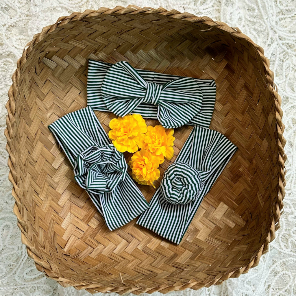 Băng Đô Turban Cotton Nơ Đáng Yêu Cho Bé Gái - Màu Sọc Xanh NOONON BĐ4