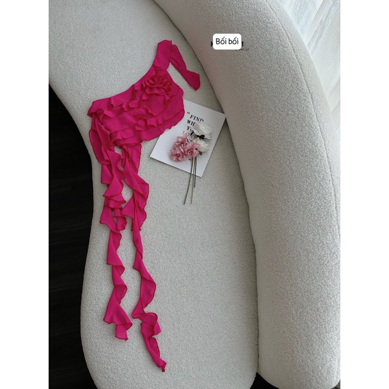 Áo Dây Yếm Chéo Tua Rua 4 Tầng Màu Phối Hoa Cực Sang Chảnh