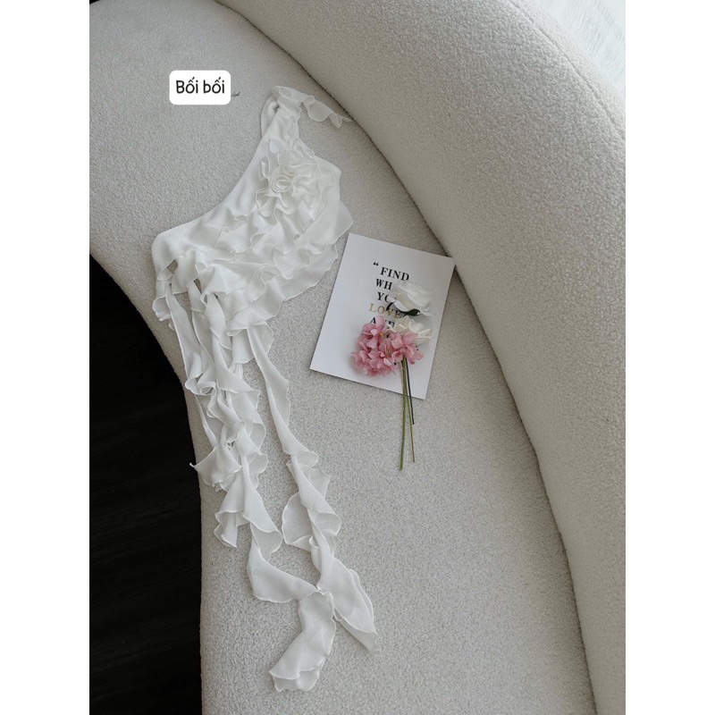 Áo Dây Yếm Chéo Tua Rua 4 Tầng Màu Phối Hoa Cực Sang Chảnh