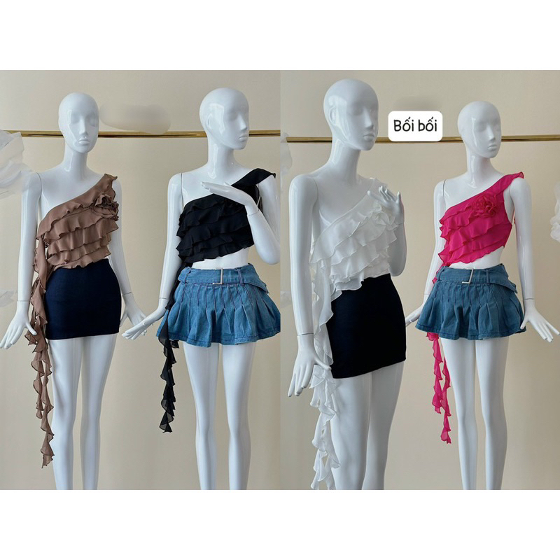 Áo Dây Yếm Chéo Tua Rua 4 Tầng Màu Phối Hoa Cực Sang Chảnh