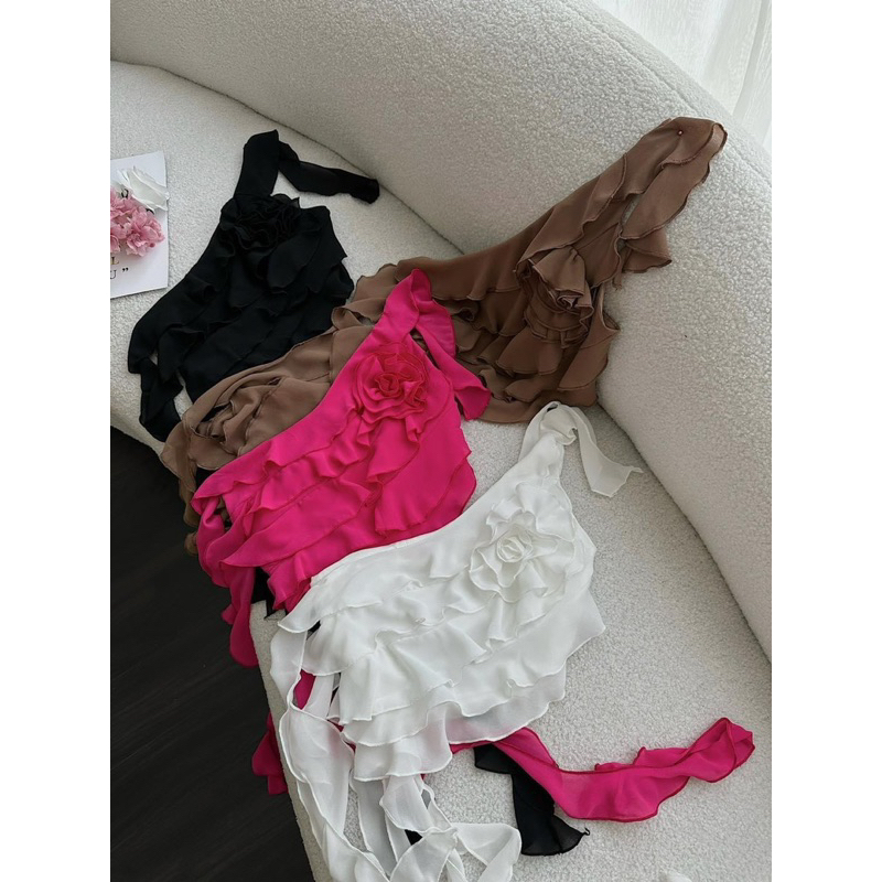 Áo Dây Yếm Chéo Tua Rua 4 Tầng Màu Phối Hoa Cực Sang Chảnh