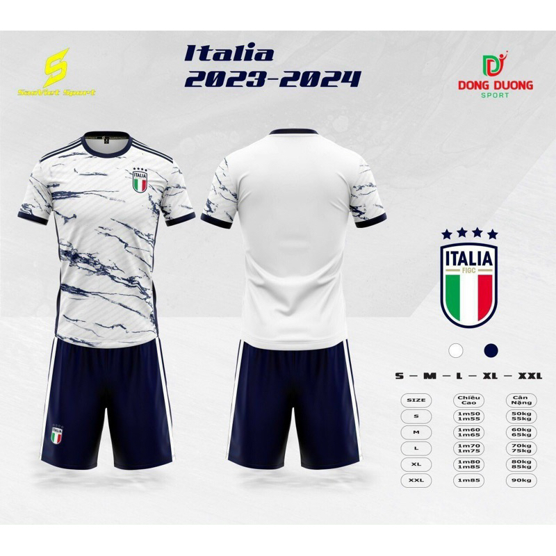 Áo bóng đá Italia nam nữ cao cấp, bộ đồ đá banh nam vải thun thái, quần áo bóng đá nữ đẹp