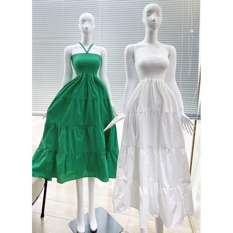 Đầm Maxxi Ống Nhún Dây Yếm Dáng Xoè Bèo