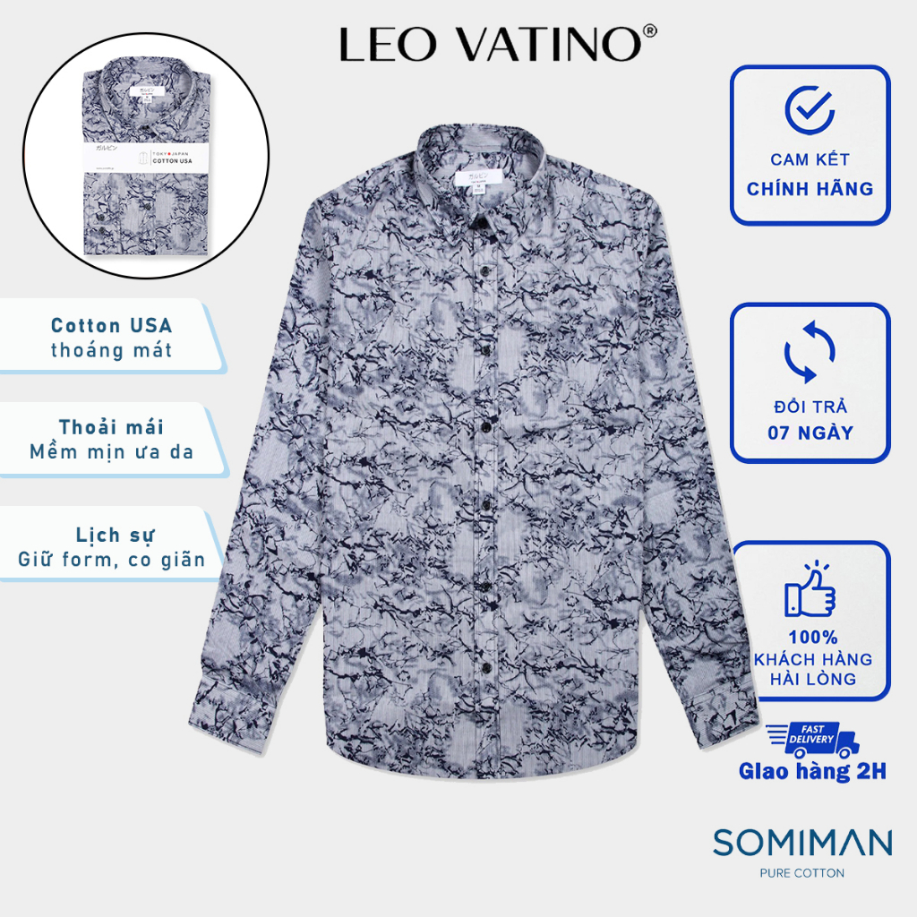 Áo sơ mi nam Cotton USA cao cấp mát co giãn form tiêu chuẩn, họa tiết mềm mịn ưa da SMLIFE02-m13 - Leo Vatino
