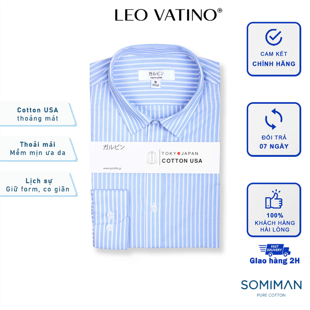 Áo sơ mi nam Cotton USA cao cấp mát co giãn form tiêu chuẩn, họa tiết sọc mềm mịn ưa da SMLIFE02-m14 - Leo Vatino