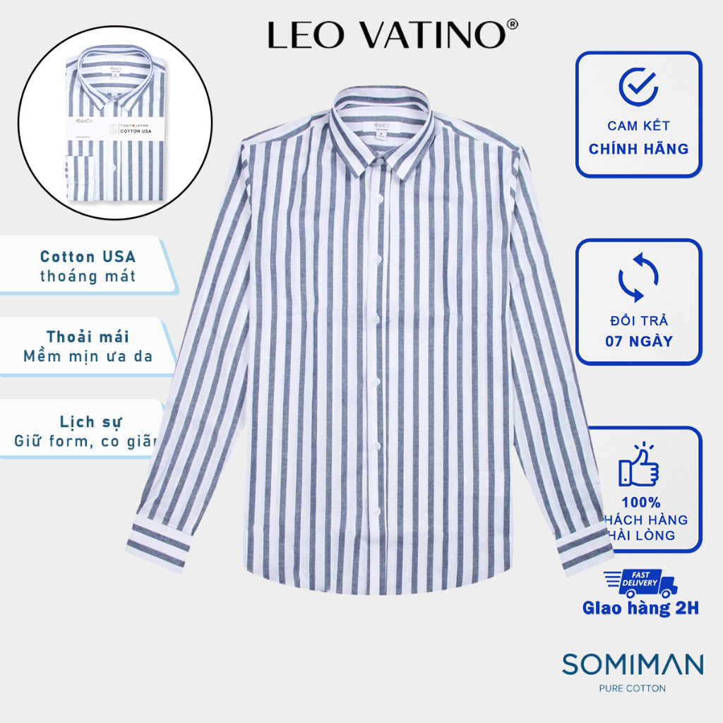 Áo sơ mi nam Cotton USA cao cấp mát co giãn form tiêu chuẩn, họa tiết sọc mềm mịn ưa da SMLIFE02-m15 - Leo Vatino
