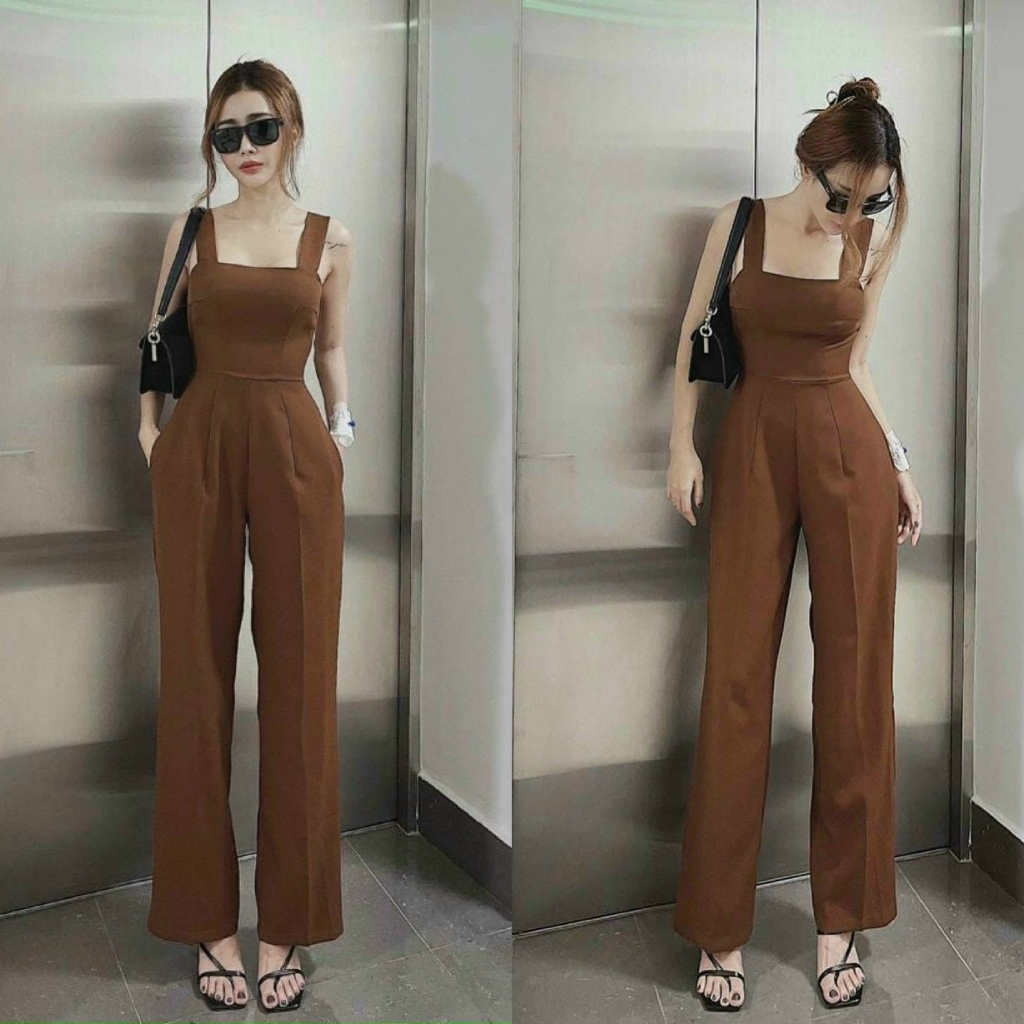 Set jum bô nữ hai dây cúp ngực hở lưng mix dáng quần suông ống rộng sang chảnh, lịch sự dành cho các nàng đi chơi .
