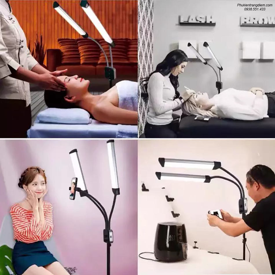 Đèn 2 Râu 2 Đèn LED 2 Kẹp Điện Thoại, Đèn Livestream 26cm, Spa Phun Xăm Nối Mi, Vlog, Selfie, Vlog - Chụp Ảnh Quay Video