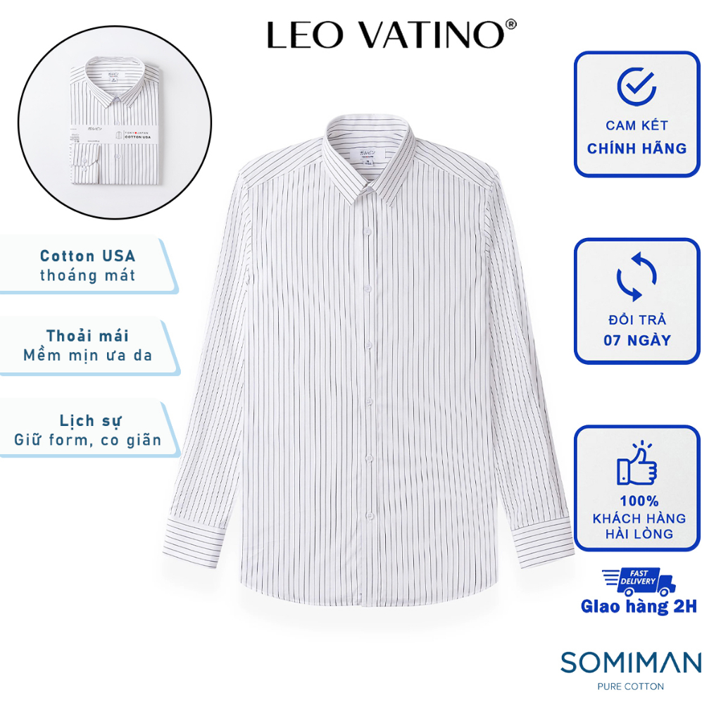 Áo sơ mi nam Cotton USA cao cấp mát co giãn form tiêu chuẩn, họa tiết sọc mềm mịn ưa da SMLIFE02-m1 - Leo Vatino