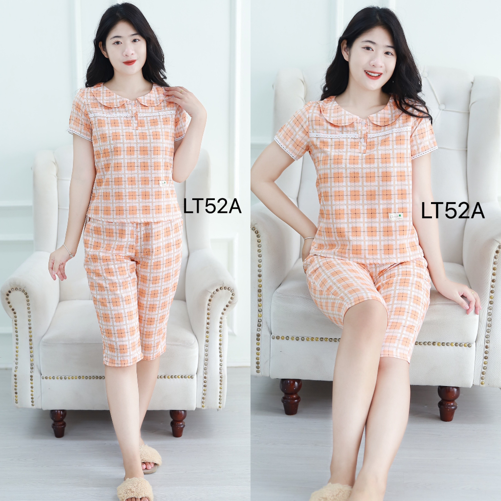 ĐỒ BỘ NỮ MẶC NHÀ CHẤT LIỆU LỤA MỀM MÁT TAY CỘC QUẦN LỬNG, CỔ SEN 2  KHUY RẤT XINH