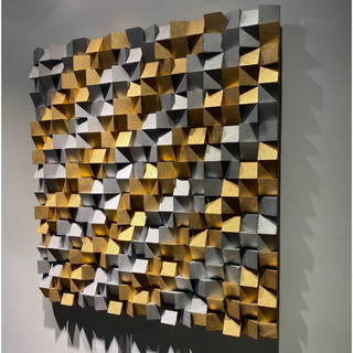 Tranh Gỗ Vuông Thủ Công Treo Tường Màu Vàng Gold Bạc - Trau Decor 032