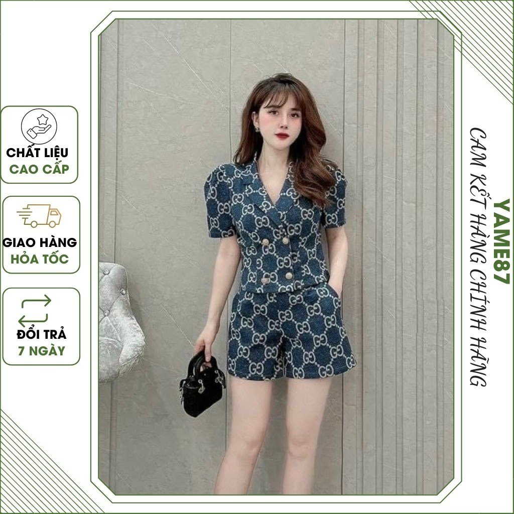 Set GG- set vest- set bộ nữ thời trang thiết kế trẻ trung, đính khuy sang trọng lịch sự